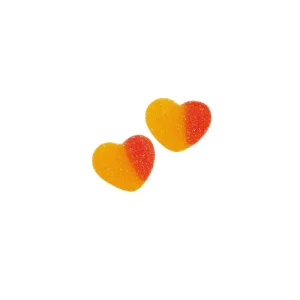 "Gominolas azucaradas con forma de corazón bicolor en tonos naranja y amarillo sabor melocotón