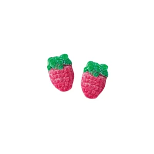 dos chucherías con forma de fresa de color verde y rojo