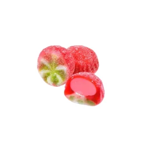 Gominolas con forma de pequeñas tartitas de sandía twist en colores verde y rojo, con base esponjosa y certificación sin gluten