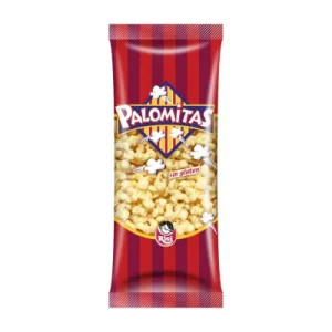 Bolsa individual de palomitas de maíz crujientes sabor mantequilla de la marca Risi con distintivo de precio de cincuenta céntimos.