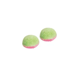Gominolas con forma de sandías en colores verde y rojo con un tierno y jugoso relleno líquido frutal en su interior