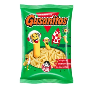 Bolsa de Gusanitos Risi, snack de maíz horneado tierno y ligero que se deshace en la boca, producto original sin gluten