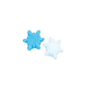 gominolas con forma de copos de nieve de Vidal. Diseño bicolor en azul celeste y base blanca con textura azucarada.