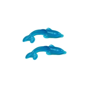Gominolas de delfines gigantes de Vidal con cuerpo de goma azul brillante y base esponjosa de espuma blanca