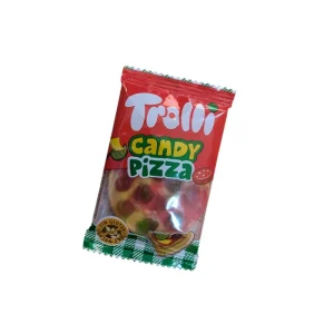 Bolsa individual de gominola Trolli Candy Pizza sin gluten con forma de mini pizza